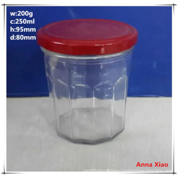 300ml Hexagonal Glass Jars with Red Twist-off Lids